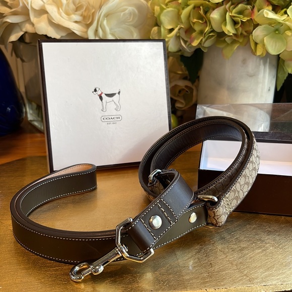 NWT! RARE Coach Brown Mini Sig Monogram Dog Leash - Picture 2 of 12
